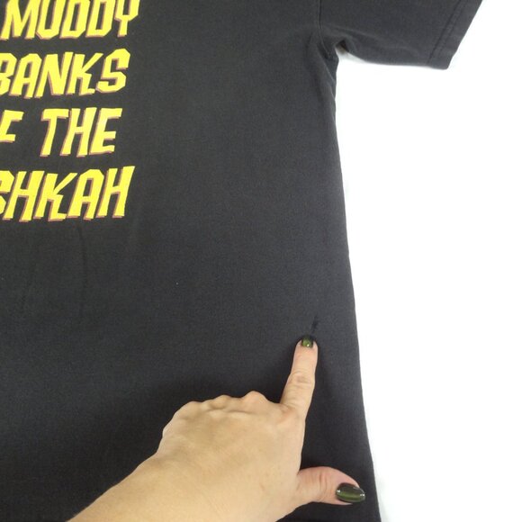 VINTAGE - NIRVANA MUDDY BANKS WISHKAH BLACK MEDIUM T-SHIRT L202 (HOLES C PICS) - Picture 13 of 13
